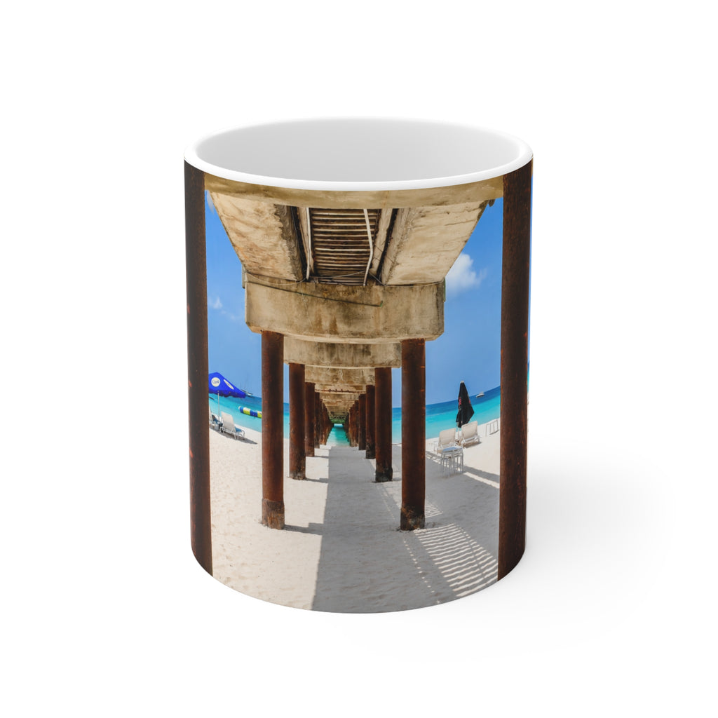 Barbados Beach Pier Photo Mug — Tropical Ocean View Coffee Cup (11oz & 15oz)