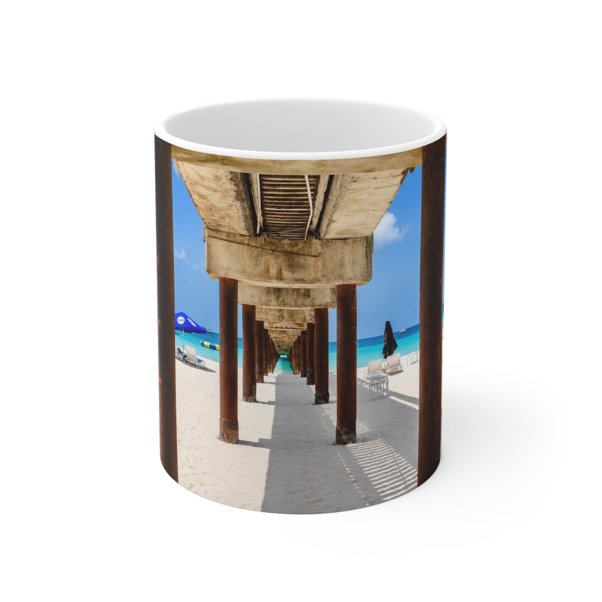 Barbados Beach Pier Photo Mug — Tropical Ocean View Coffee Cup (11oz & 15oz)