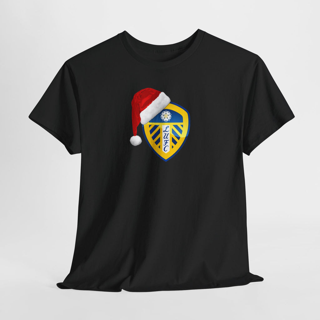 Leeds United Santa Hat Christmas Soccer Crest T‑Shirt – Festive Football Fan Tee