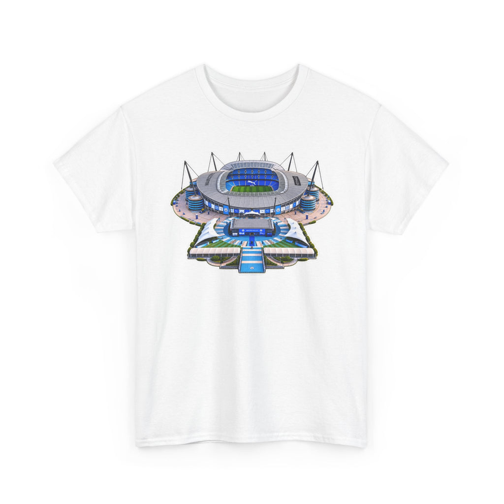 Manchester City Etihad Stadium Illustration T-Shirt — Retro Soccer Arena Graphic Tee