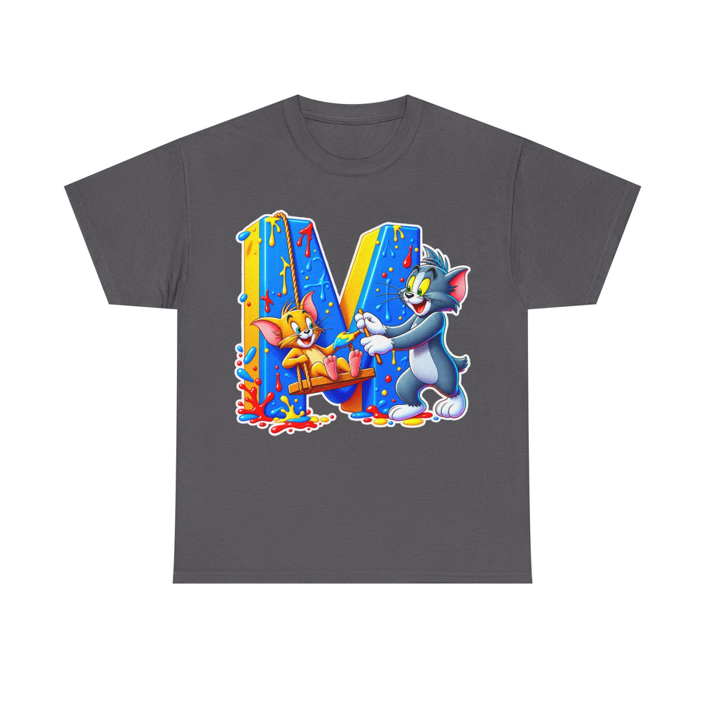 Tom & Jerry Letter M Cotton T-Shirt — Retro Cartoon Graphic Tee