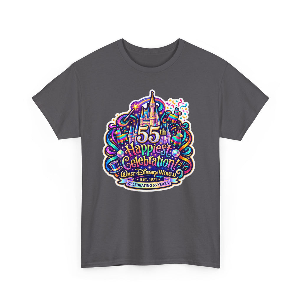 T-Shirt — "55th Happiest Celebration" Colorful Anniversary Castle Graphic Tee