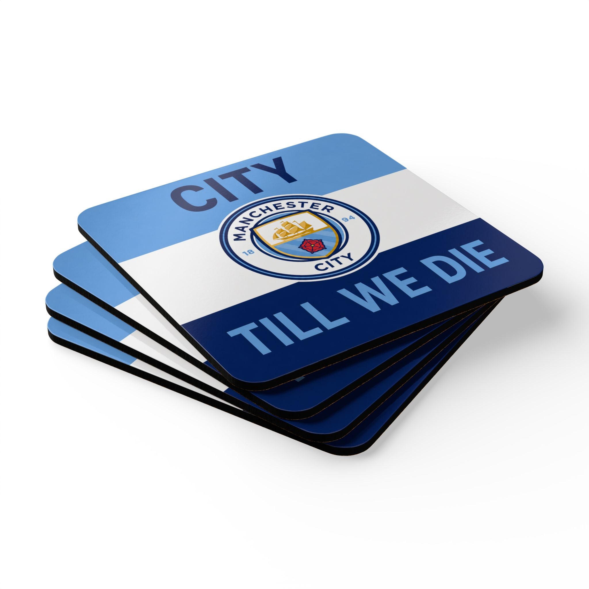 Manchester City Unofficial Corkwood Coaster Set — 'City Till We Die' Football Fan Drink Coasters