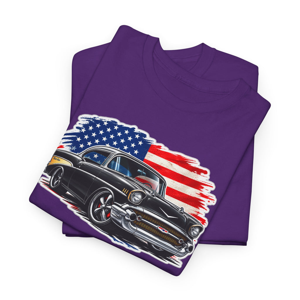 American Muscle Car T‑Shirt — Classic Vintage Car with USA Flag