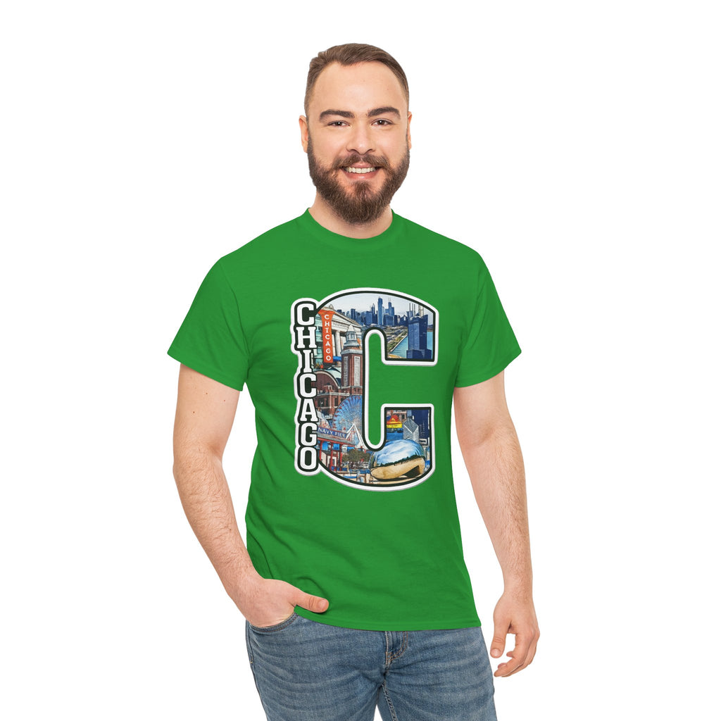 Chicago C Letter T-Shirt — City Skyline Graphic Cotton Tee