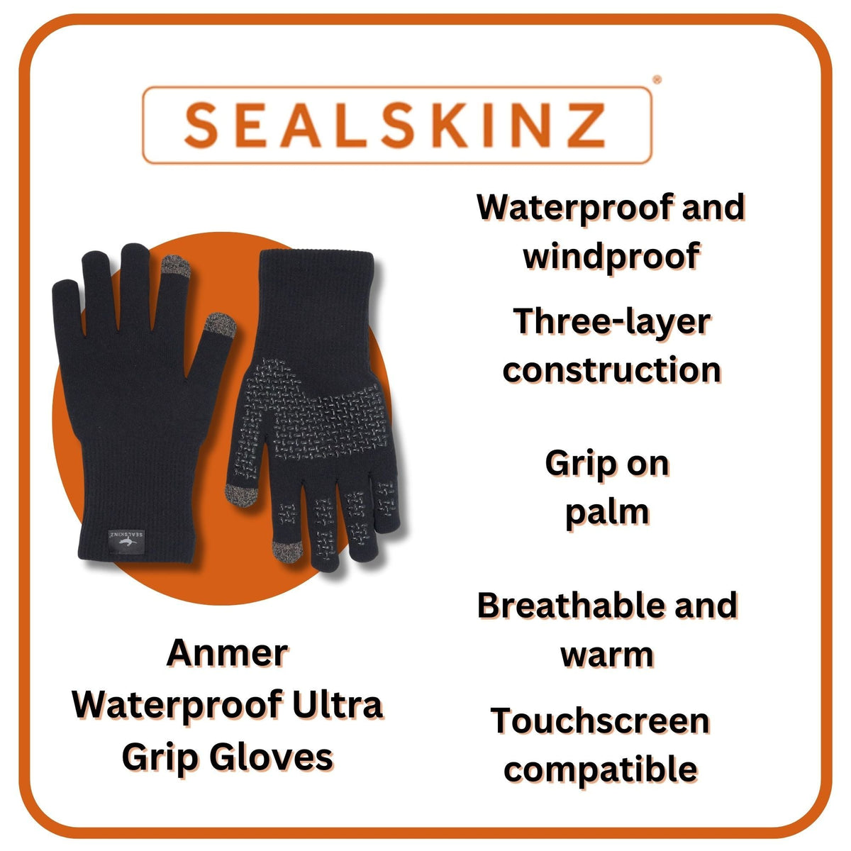 Mens Waterproof All Weather Ultra Grip Knitted Gloves