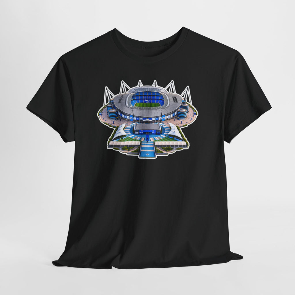 Manchester City Etihad Stadium Illustration T-Shirt — Retro Soccer Arena Graphic Tee