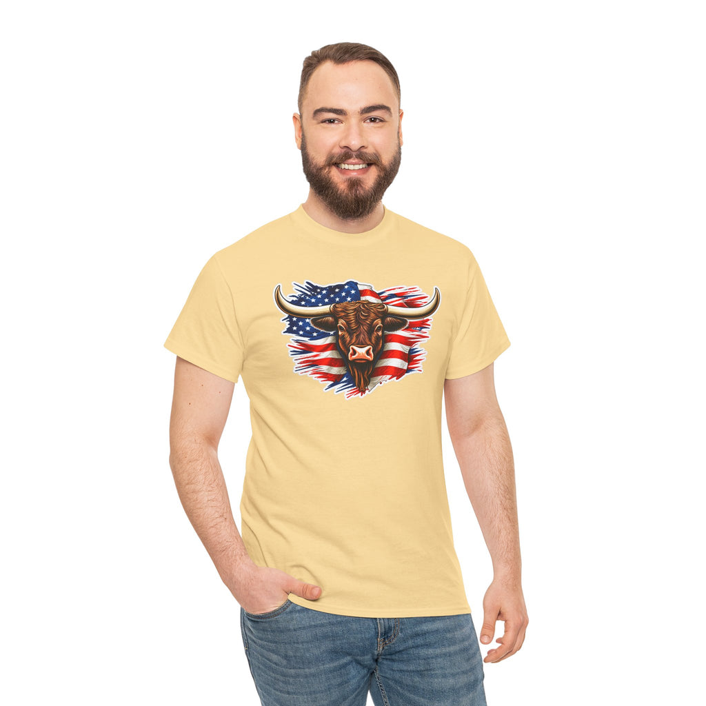 American Flag Bull Graphic Tee — Patriotic Cowboy Western T-Shirt