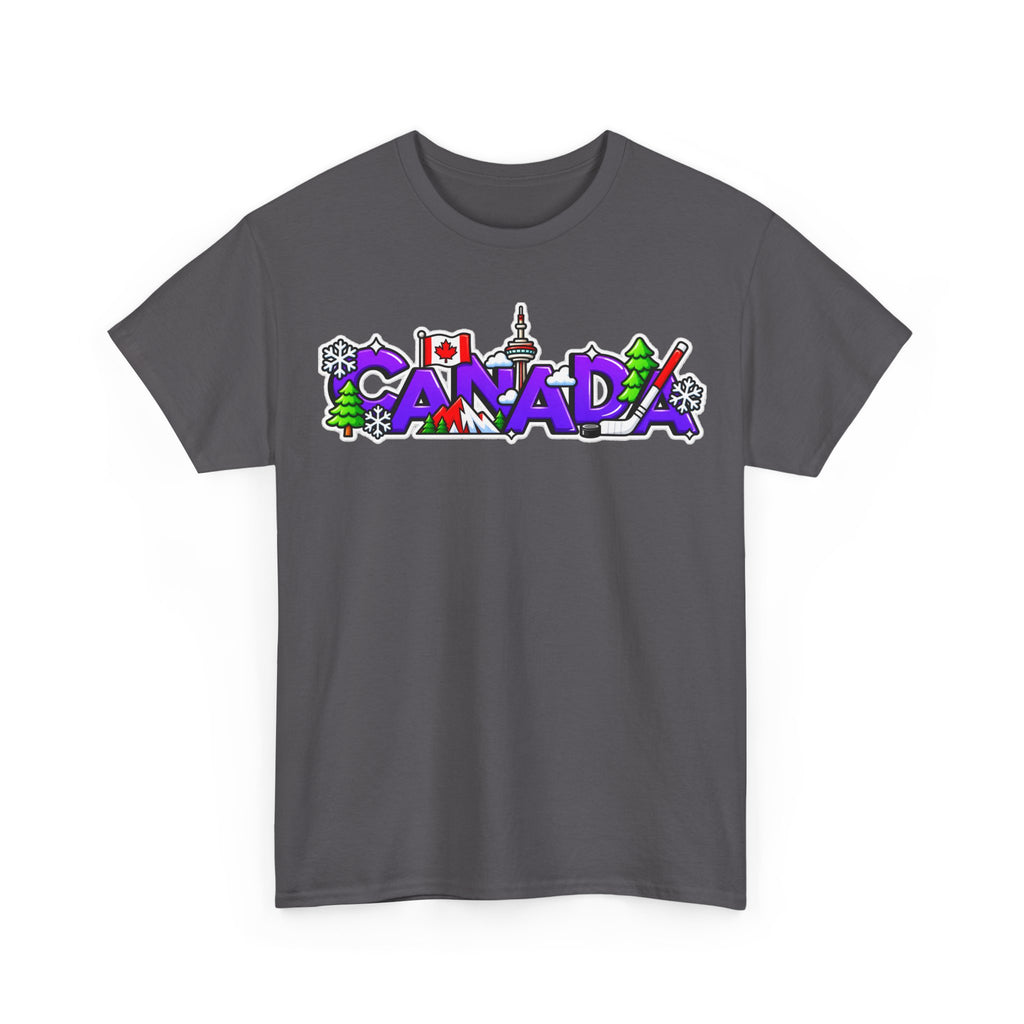 Canada Cartoon Graphic Tee — Canadian Landmark & Flag Travel T‑Shirt