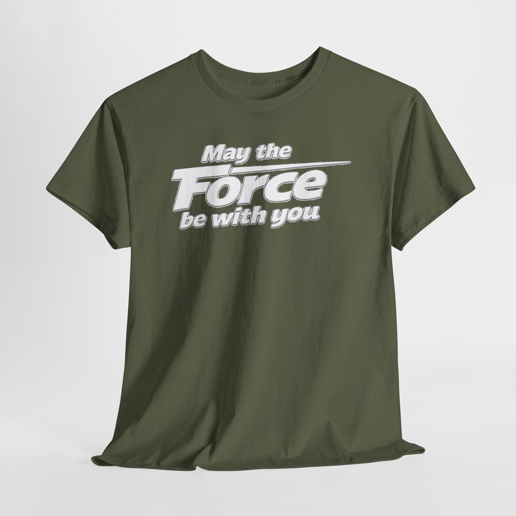 "May the Force Be With You" Retro Embossed Graphic T‑Shirt —