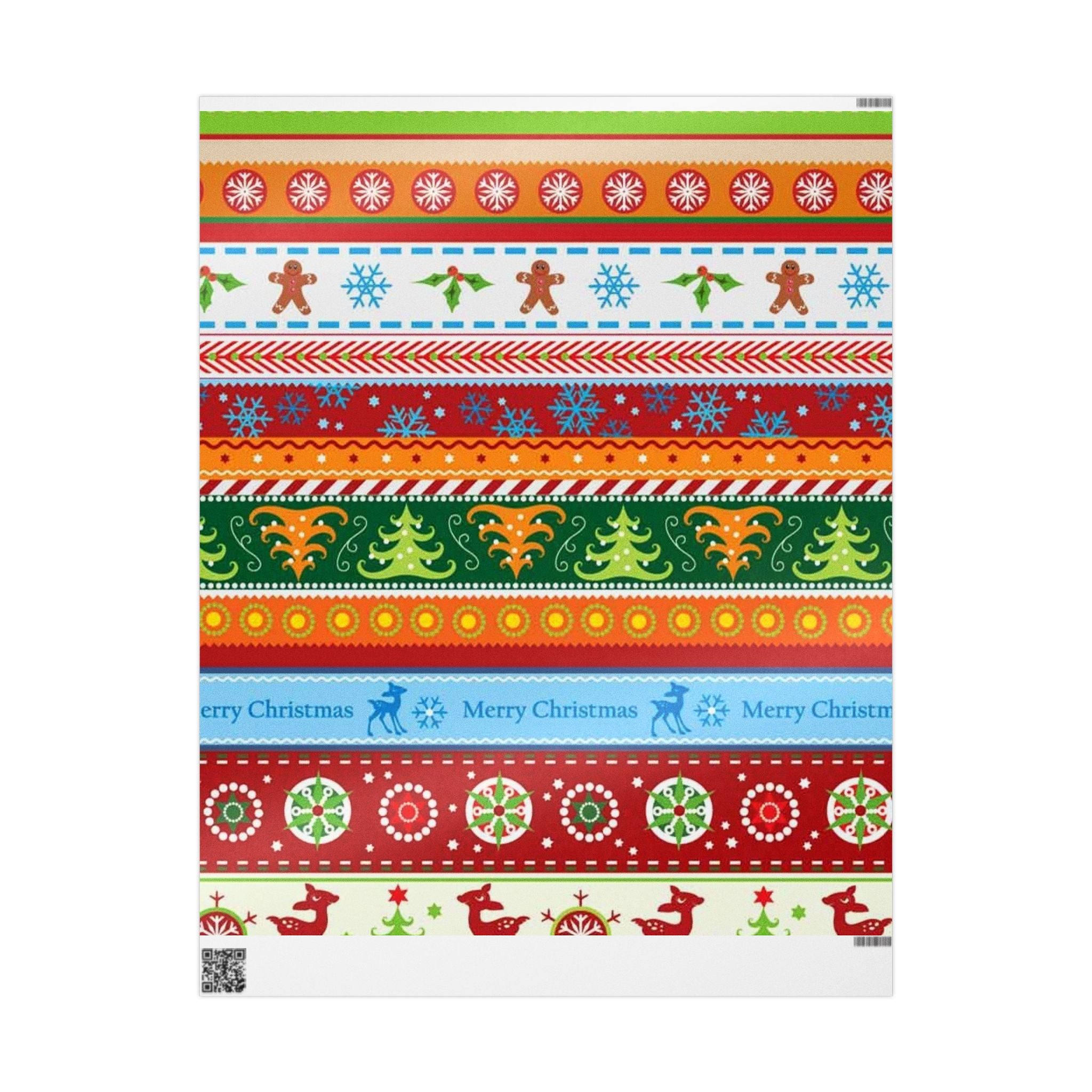 Christmas Stripe Wrapping Paper - Festive Gingerbread & 'Merry Christmas' Holiday Gift Wrap