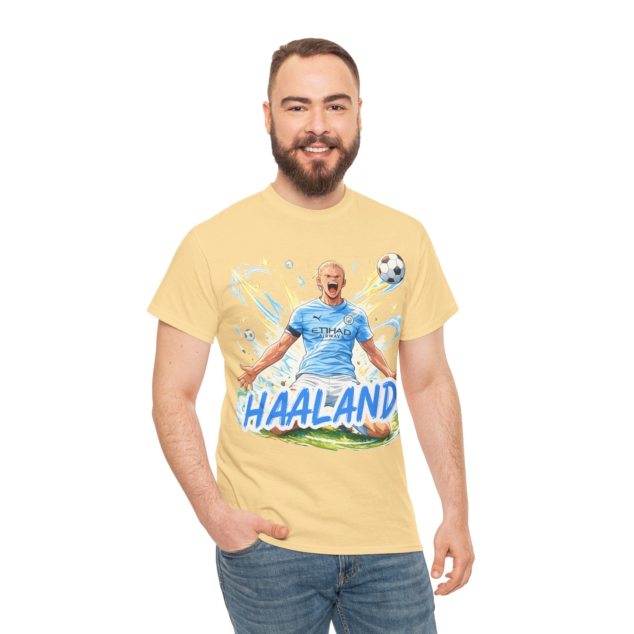 Erling Haaland Anime Fan Tee — Celebratory Football Player Graphic T-Shirt