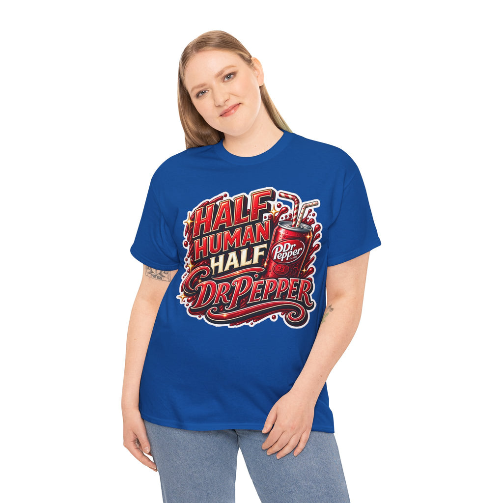Dr Pepper Cotton T‑Shirt — "Half Human Half Dr Pepper" Retro Soda Graphic Tee