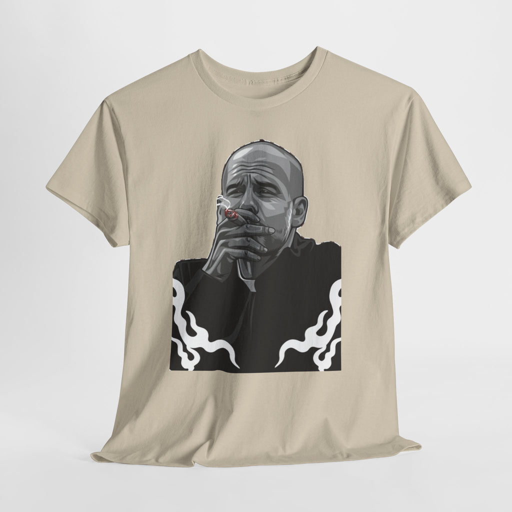 Pep Guardiola Smoking Portrait T‑Shirt — Moody Graphic Tee