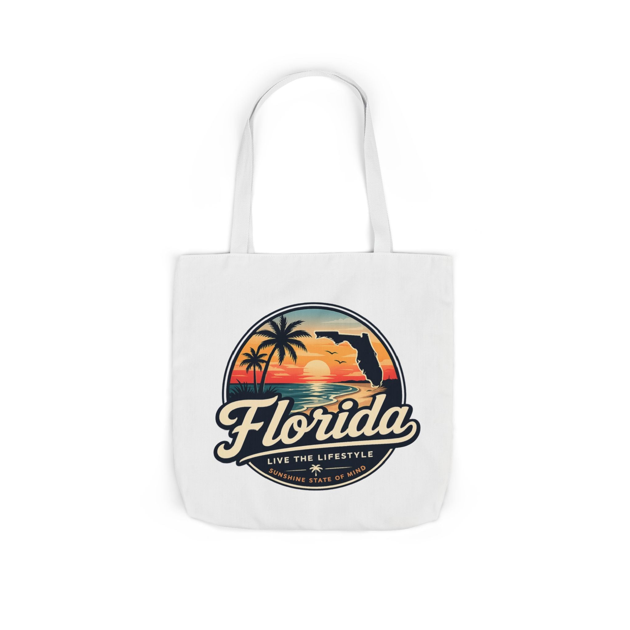 Florida Sunset Canvas Tote Bag — Retro Palm Beach Design
