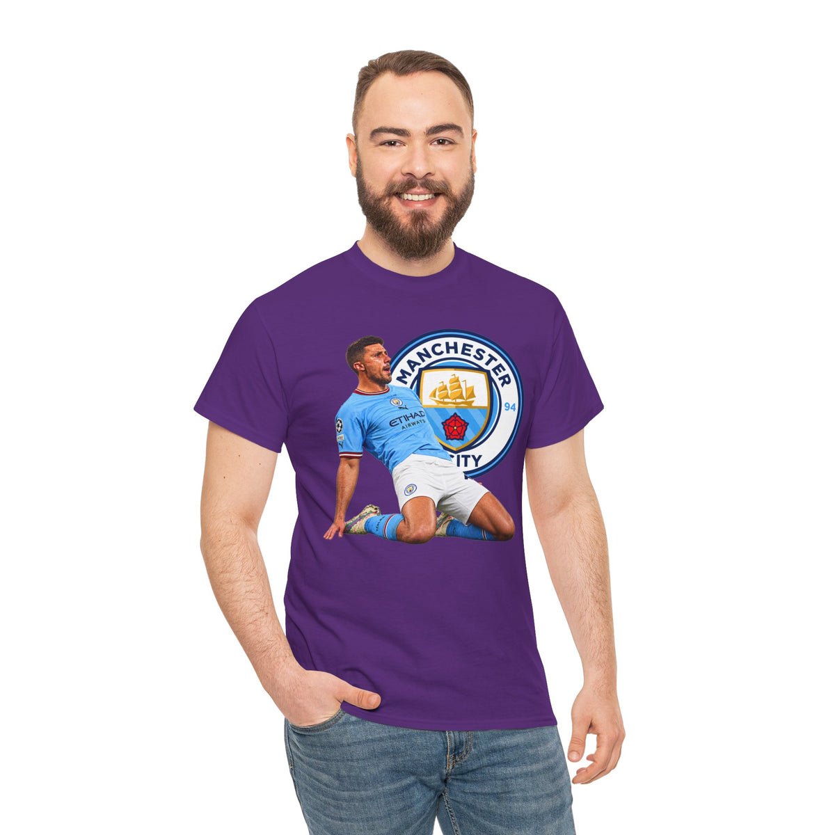 Rodri Manchester City Legend Cotton T-Shirt – Celebratory Slide Graphic Tee