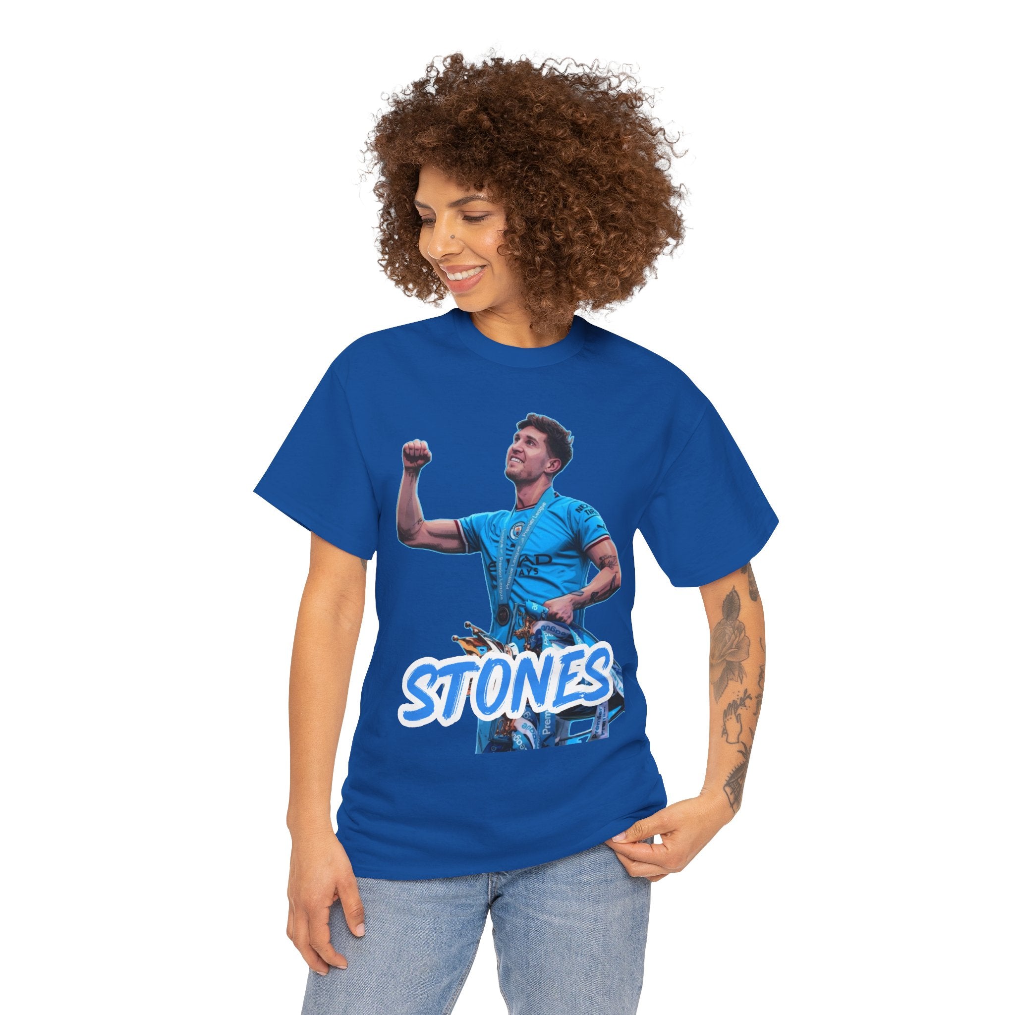 John Stones Manchester City Soccer Fan Tee — Blue Player Graphic T-Shirt