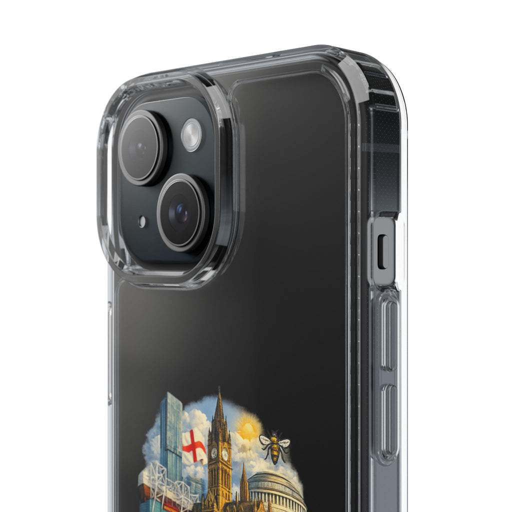 Manchester Landmark Clear Phone Case — Cityscape Collage Design