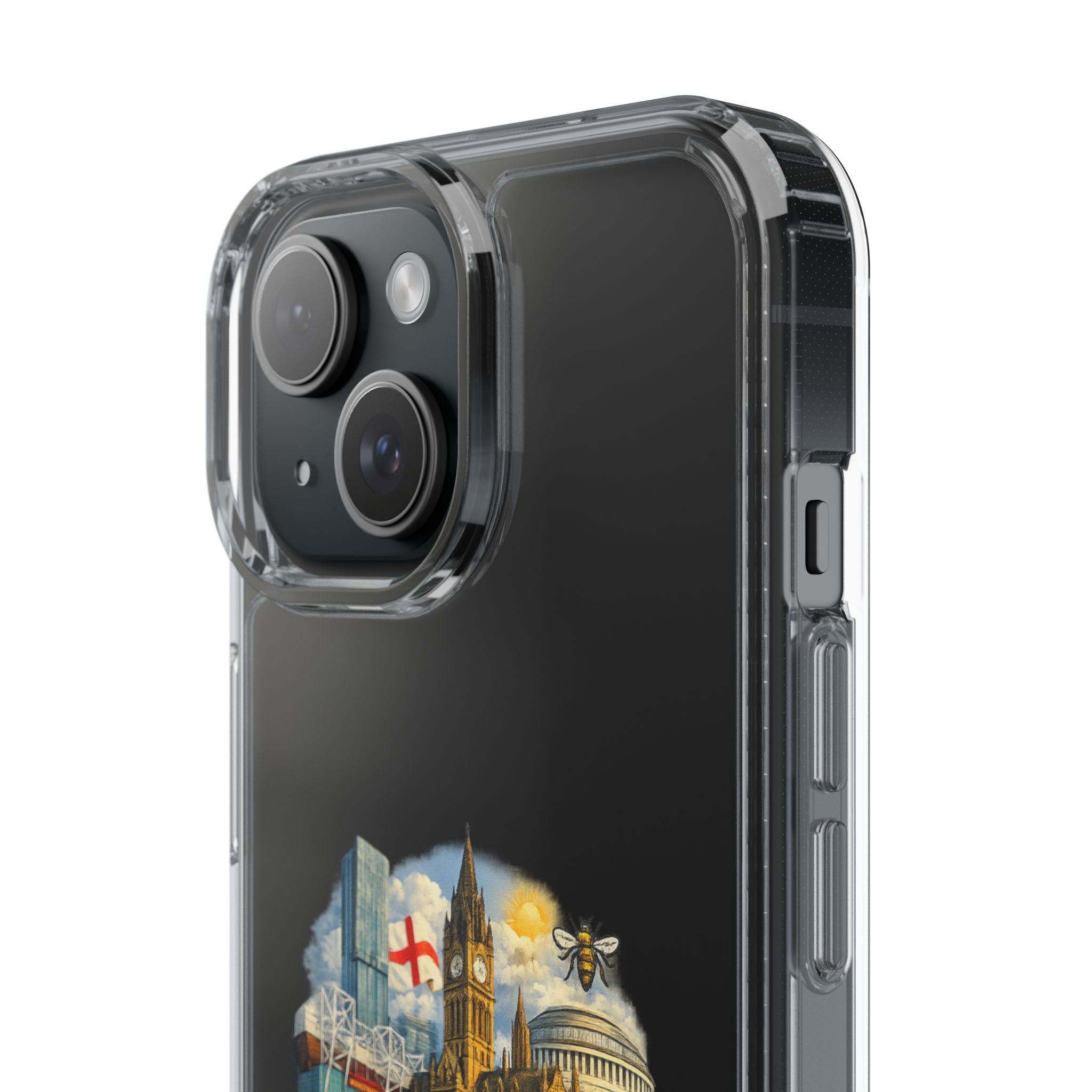 Manchester Landmark Clear Phone Case — Cityscape Collage Design