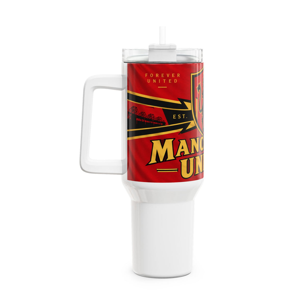 Manchester United 40oz Tumbler - Travel Mug with Handle, Football Fan Gift