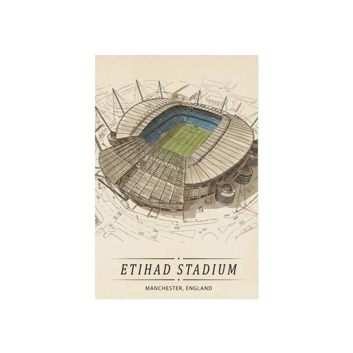 Etihad Stadium Vintage Postcards — Manchester Stadium Fine Art Set