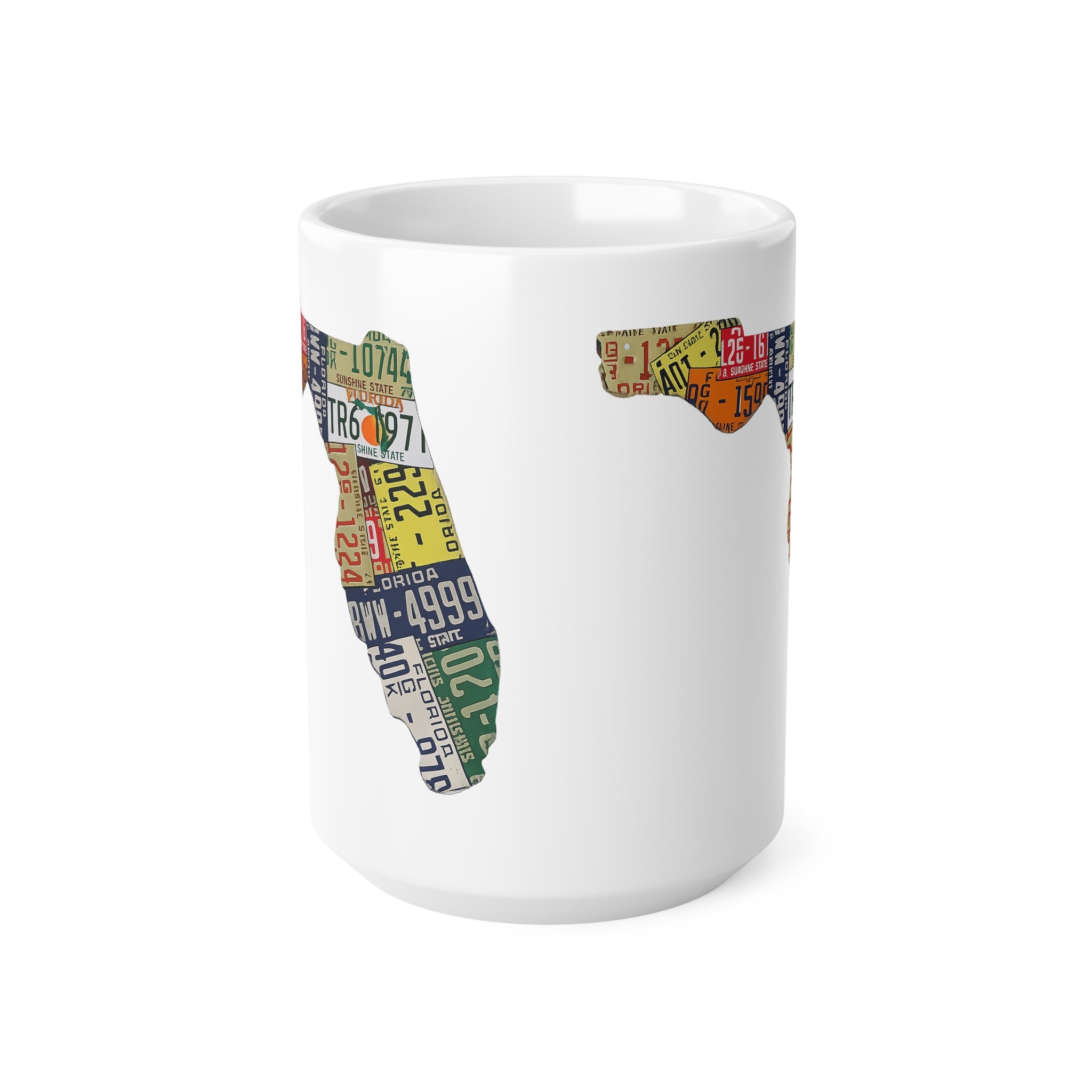 Florida License Plate Map Ceramic Coffee Mug — 11oz & 15oz