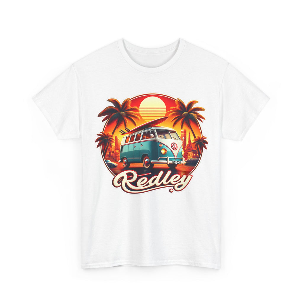 Vintage Surf Van T-Shirt – Retro Beach Sunset Tee with 'Redley' Script