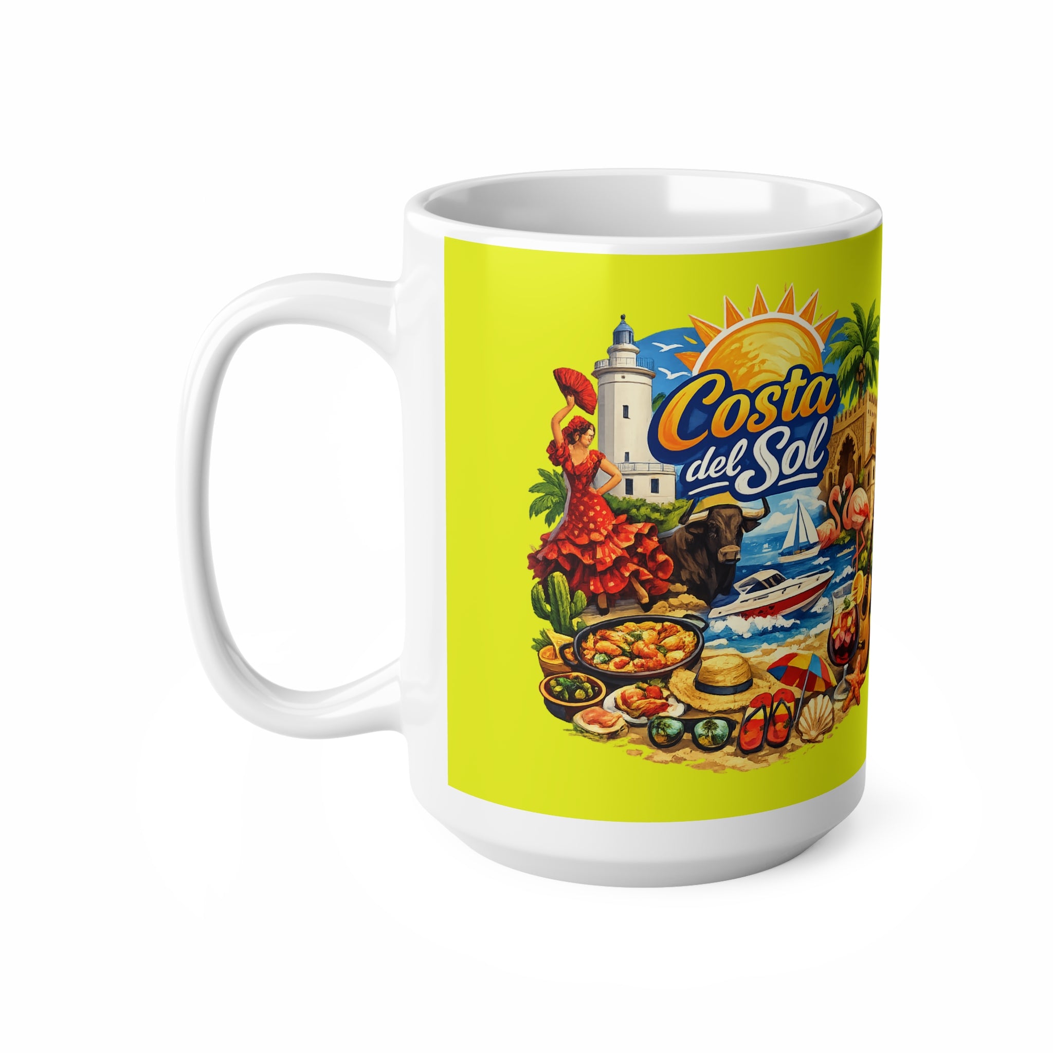 Costa del Sol Ceramic Coffee Mug — Spanish Beach Travel Souvenir, 11oz & 15oz