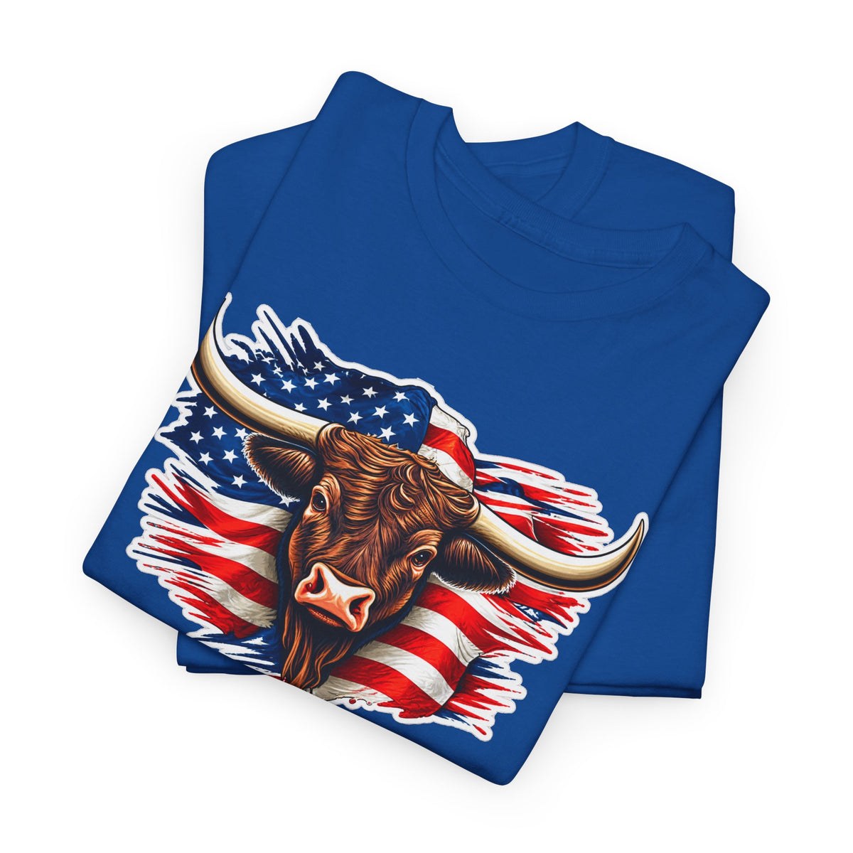 American Flag Bull Graphic Tee — Patriotic Cowboy Western T-Shirt