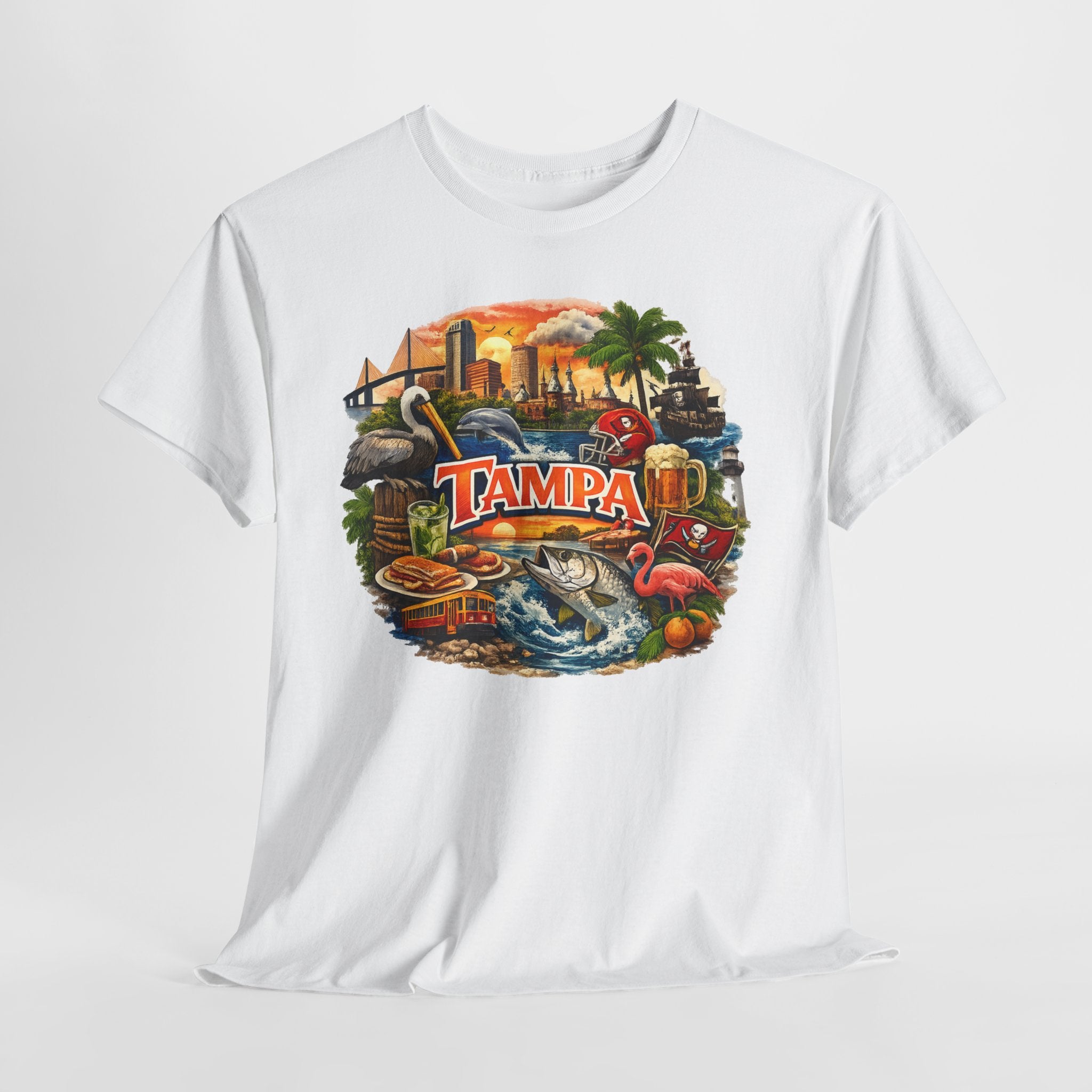 Tampa Florida Retro Scenic Tee — Vintage Beach, Skyline & Wildlife Graphic