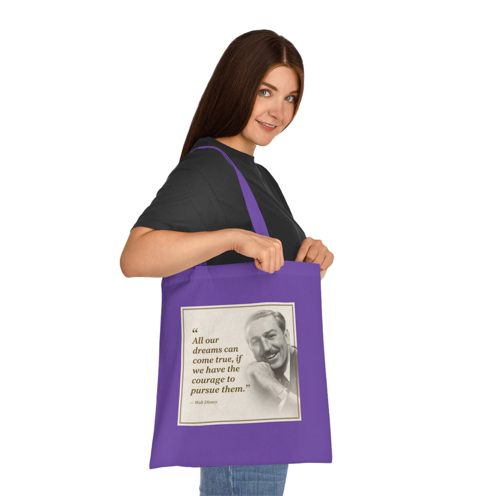 Walt Disney Quote Cotton Tote — "All our dreams can come true" Inspirational Canvas Bag