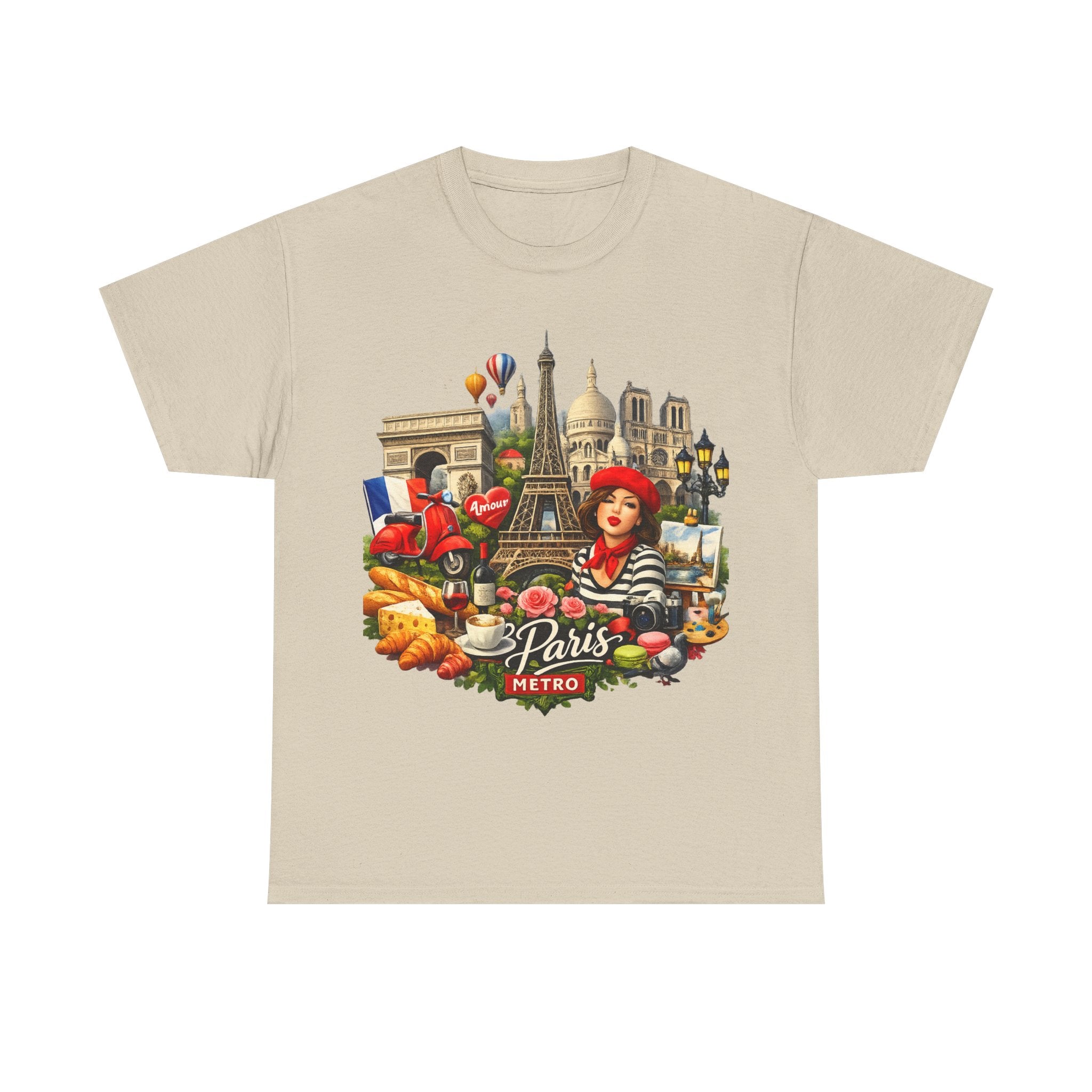 Paris Montage Tee — Eiffel Tower, Croissant & Metro Vintage Travel T‑Shirt