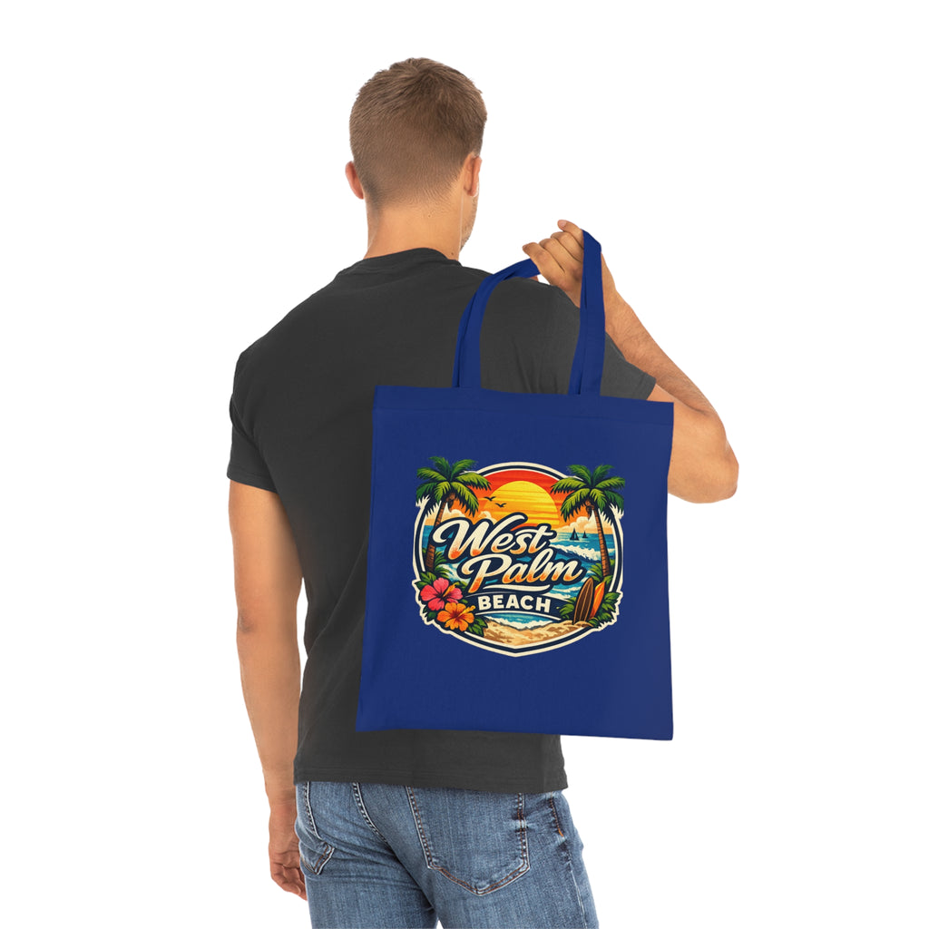 West Palm Beach Cotton Tote — Vintage Tropical Beach Palm Tree Design