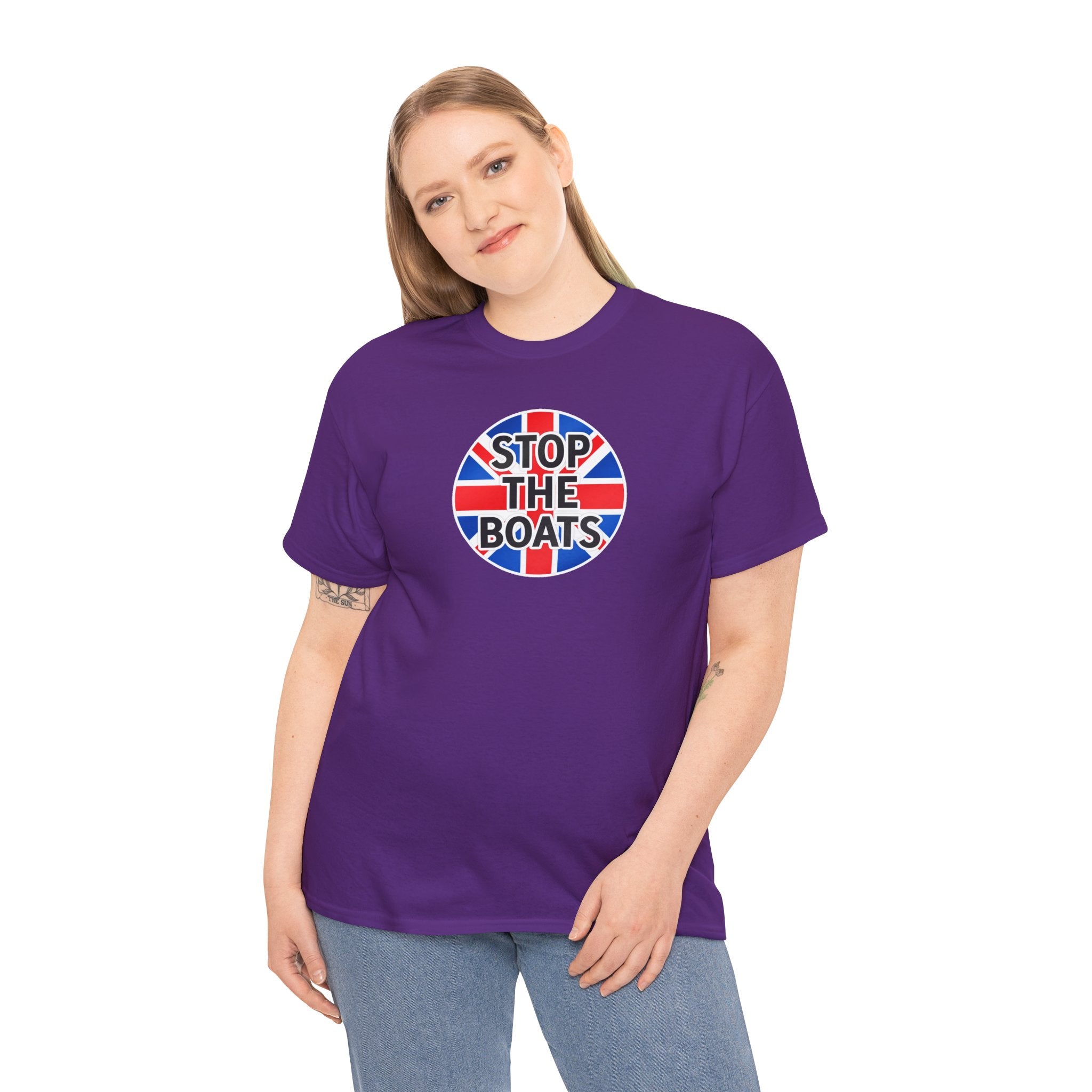 Stop The Boats Union Jack Protest Cotton T-Shirt / Tee