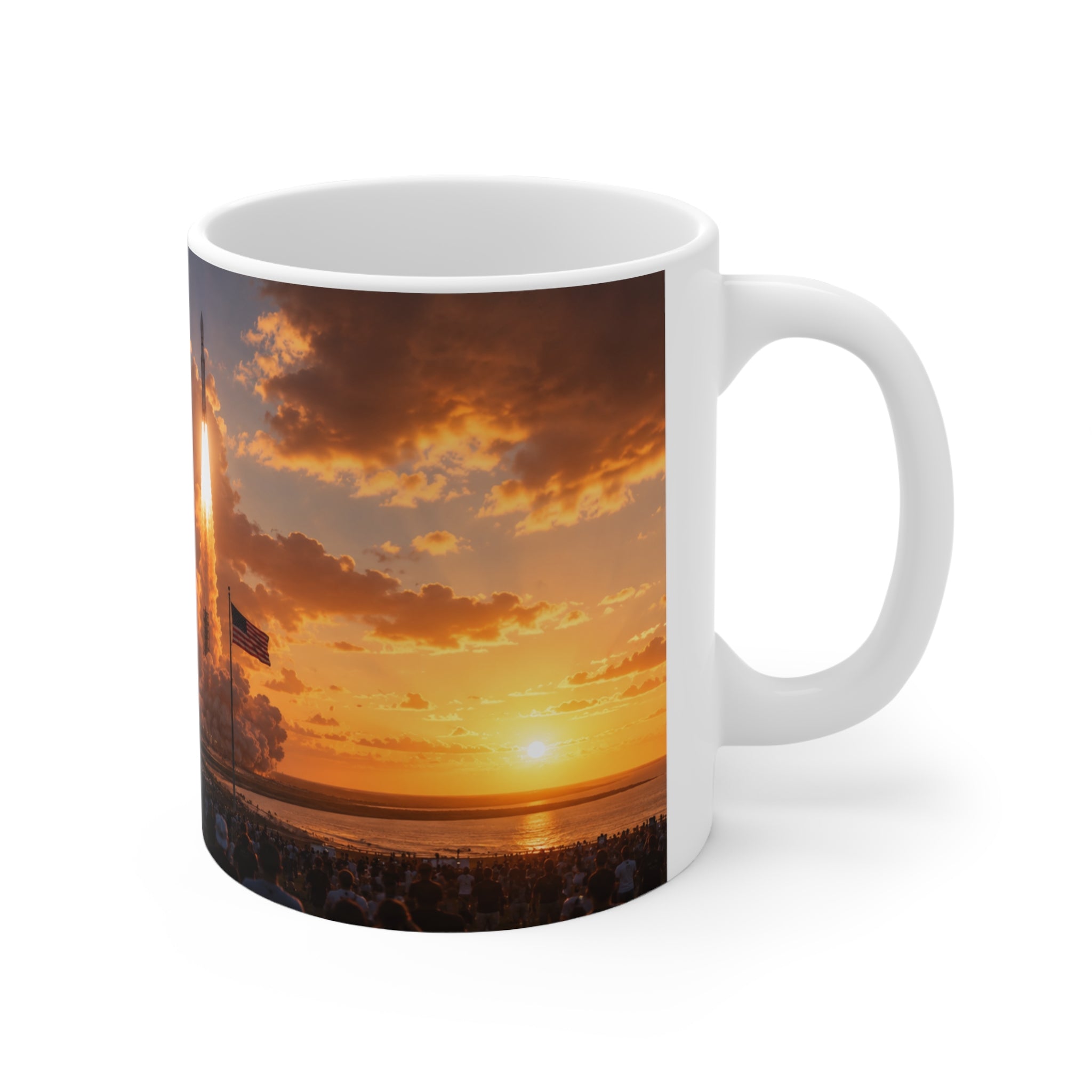 Florida Rocket Launch Coffee Mug — Sunset Space Shuttle Launch Photography Ceramic Mug (11oz & 15oz)