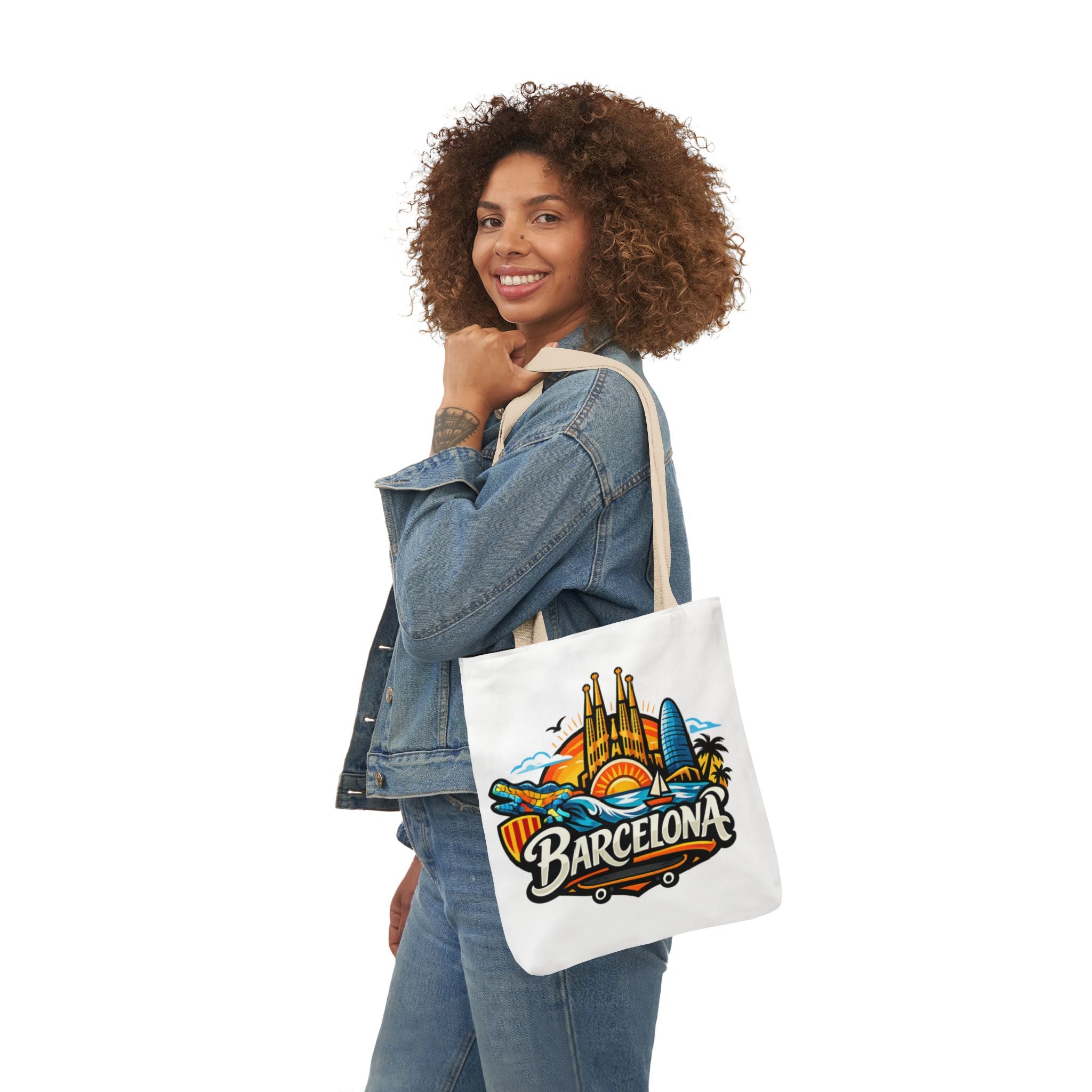 Barcelona Skyline Canvas Tote Bag — Colorful Travel Souvenir Tote
