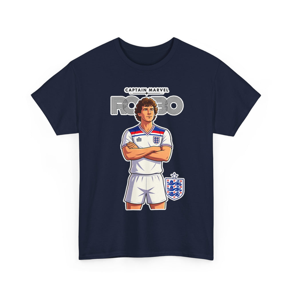Bryan Robson Retro England Football Cotton T-Shirt / Tee — "Captain Marvel" Soccer Player Graphic