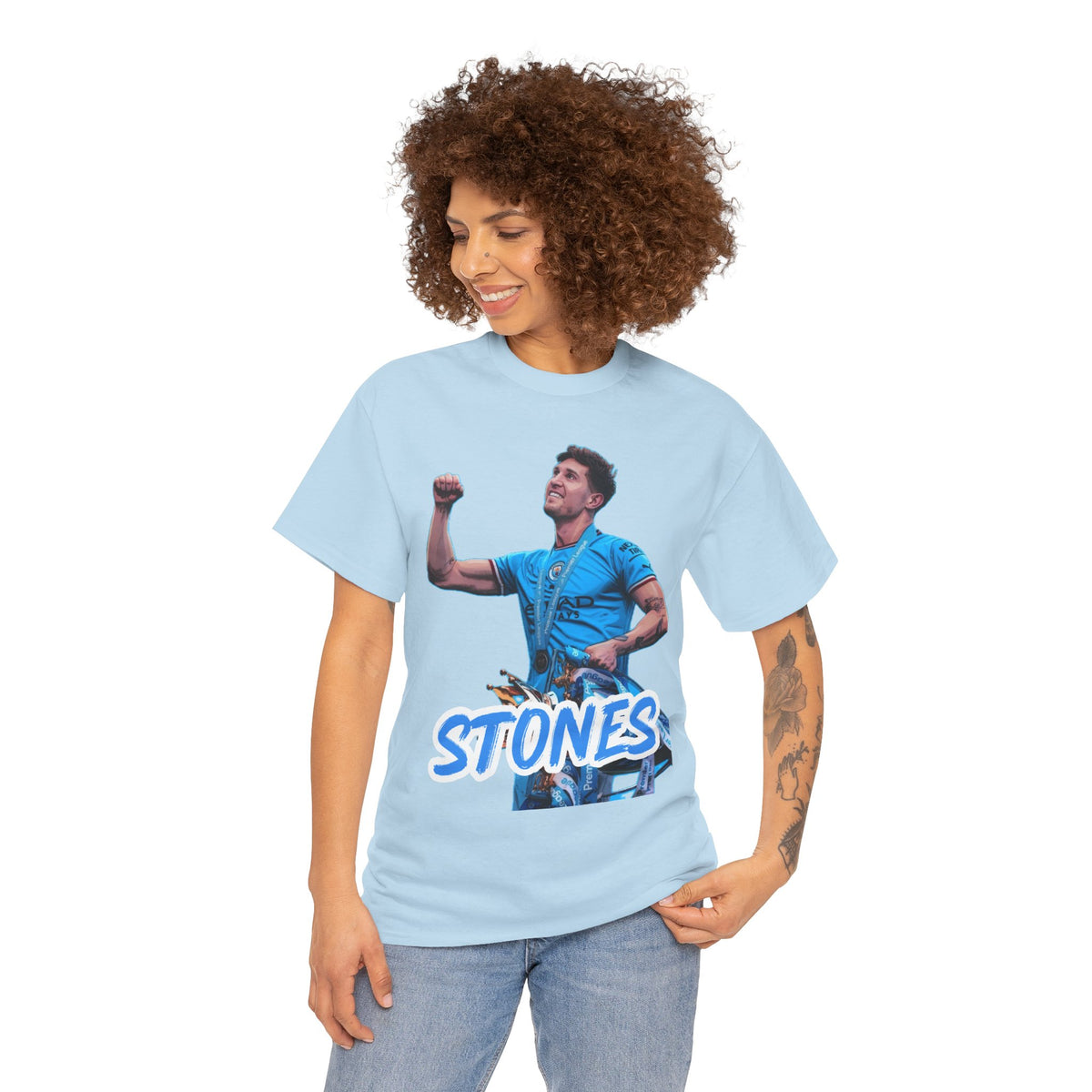 John Stones Manchester City Soccer Fan Tee — Blue Player Graphic T-Shirt