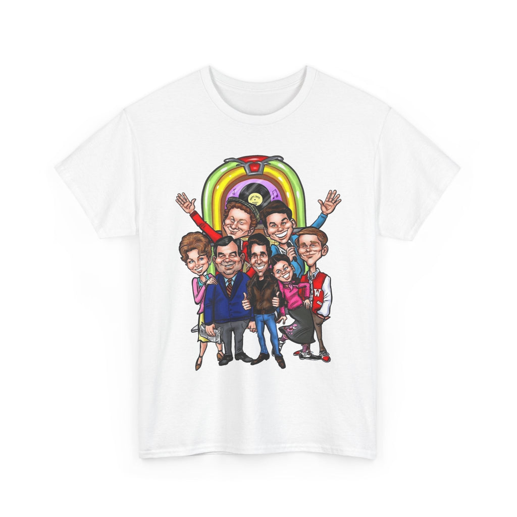 Happy Days Cast Caricature Tee — Retro 70s Sitcom Graphic T-Shirt