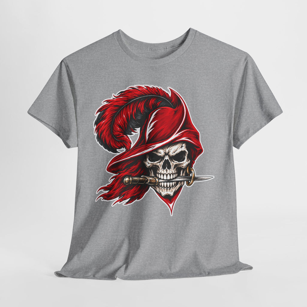 Skull Pirate Tee — Red Feathered Bandana Skull T‑Shirt