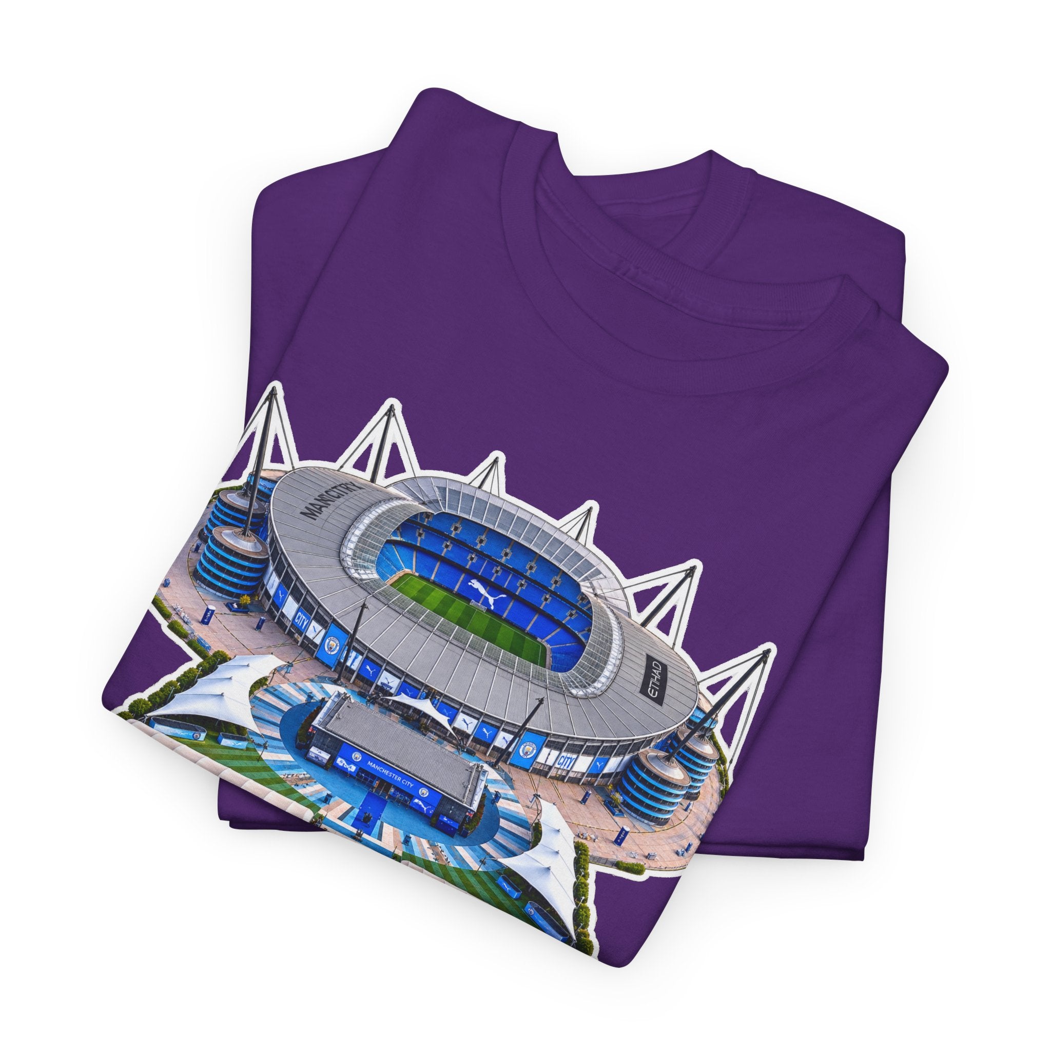 Manchester City Etihad Stadium Illustration T-Shirt — Retro Soccer Arena Graphic Tee