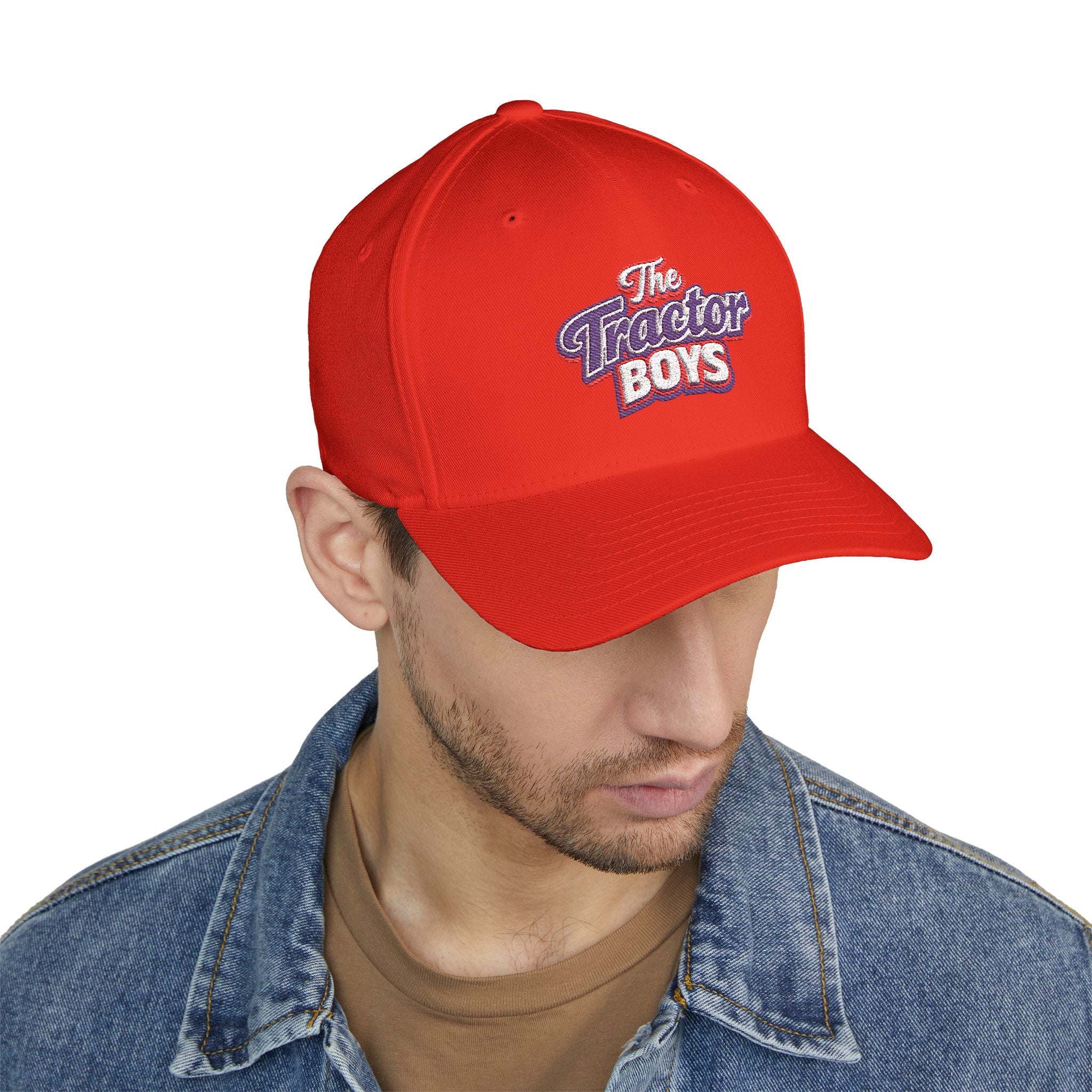Embroidered 'The Tractor Boys' Structured Cap - Retro Red & Blue Logo