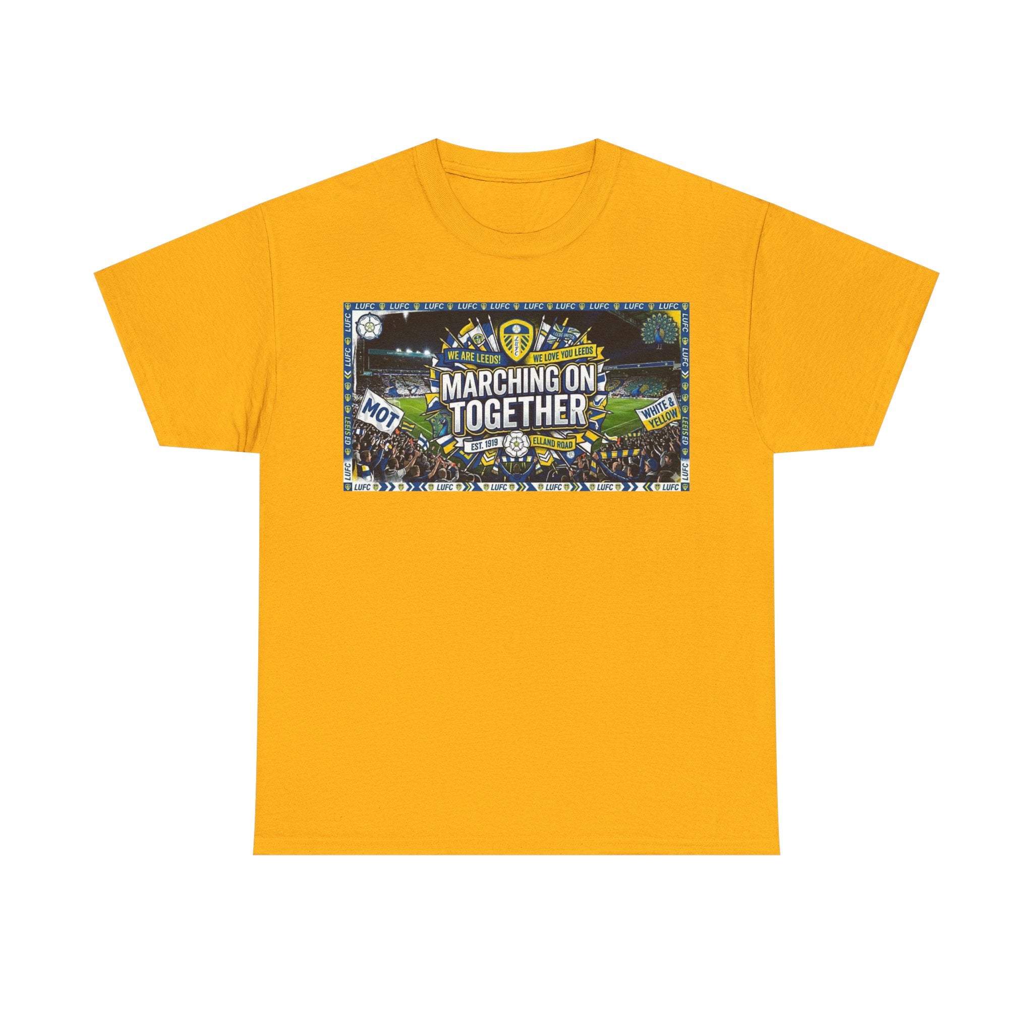 Leeds United T-Shirt — "Marching On Together" Fan Tee (Soccer Supporter Graphic)