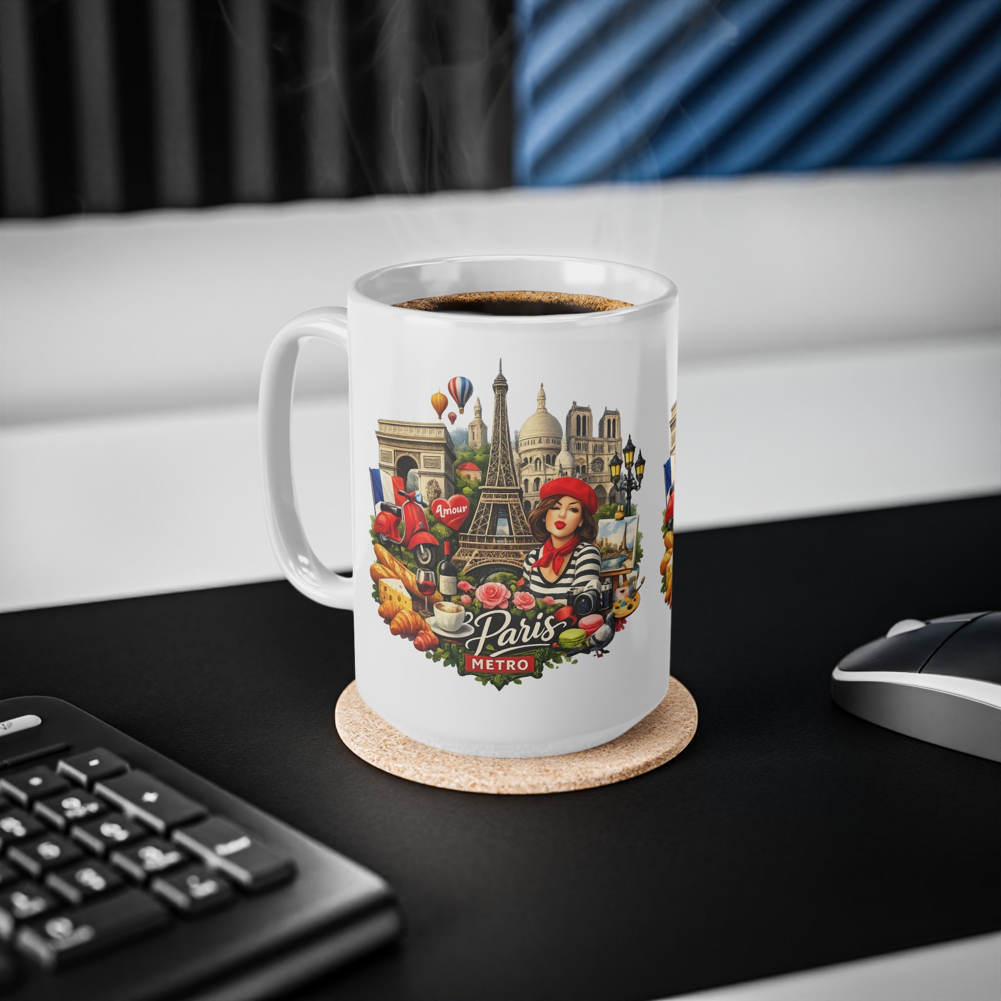 Paris landscape Ceramic Coffee Mug — Eiffel Tower, Baguettes & Metro Design (11oz/15oz)