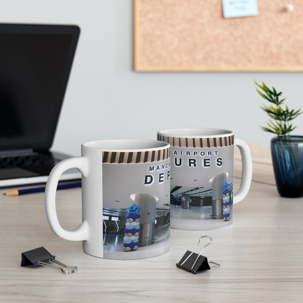 Manchester Airport Departures Terminal 2 Ceramic Coffee Cup (11oz & 15oz)