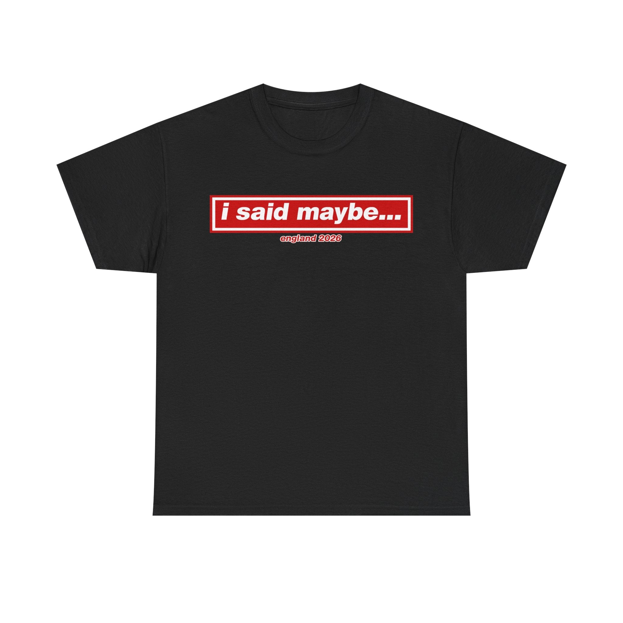 I Said Maybe Tee — Minimalist Red Logo Graphic T‑Shirt