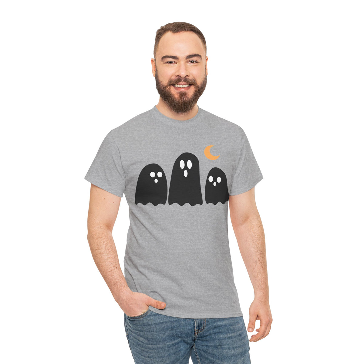 Ghost Trio Moon T-Shirt — Cute Halloween Graphic Tee