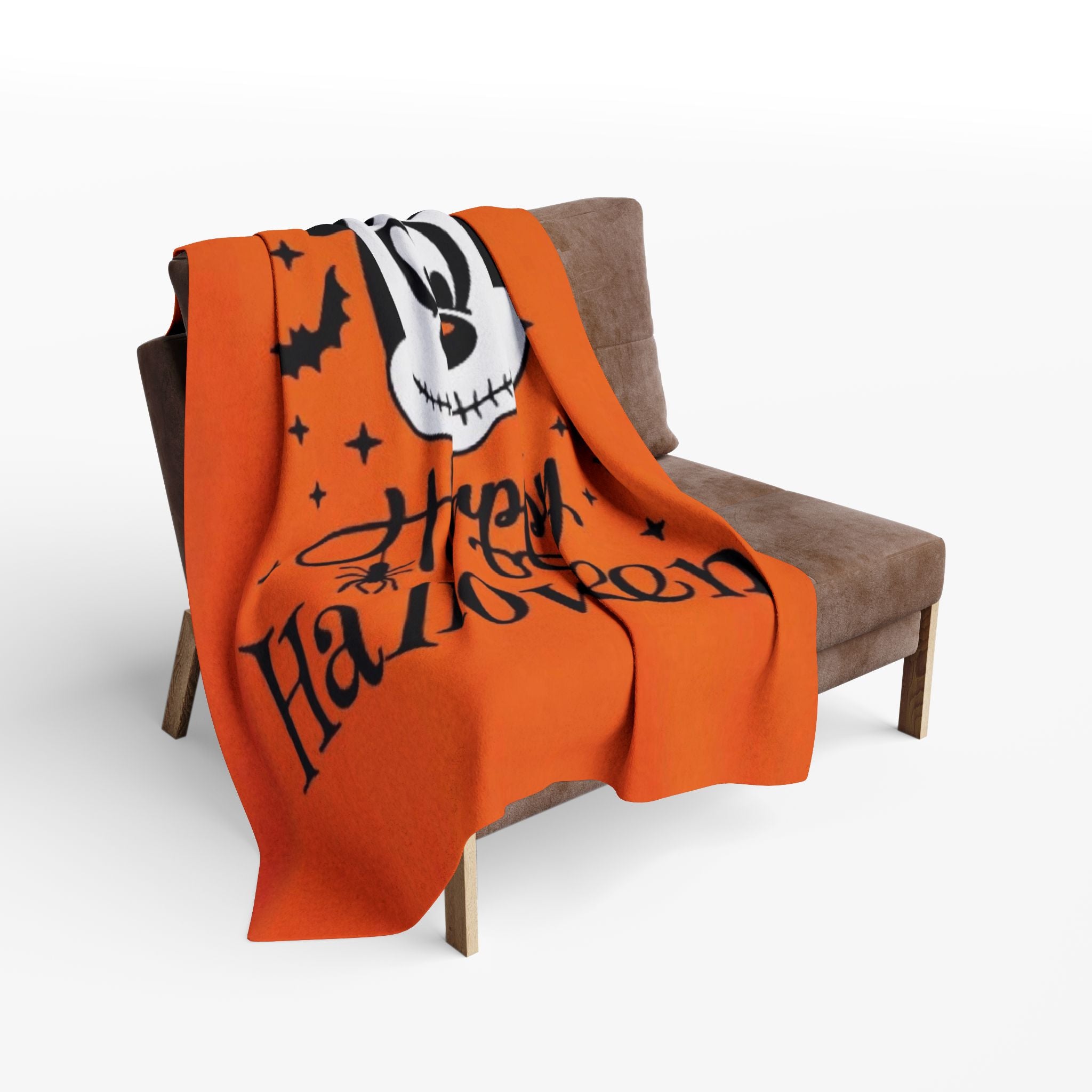 Halloween Mickey Fleece Blanket — 'Happy Halloween' Orange Cozy Throw