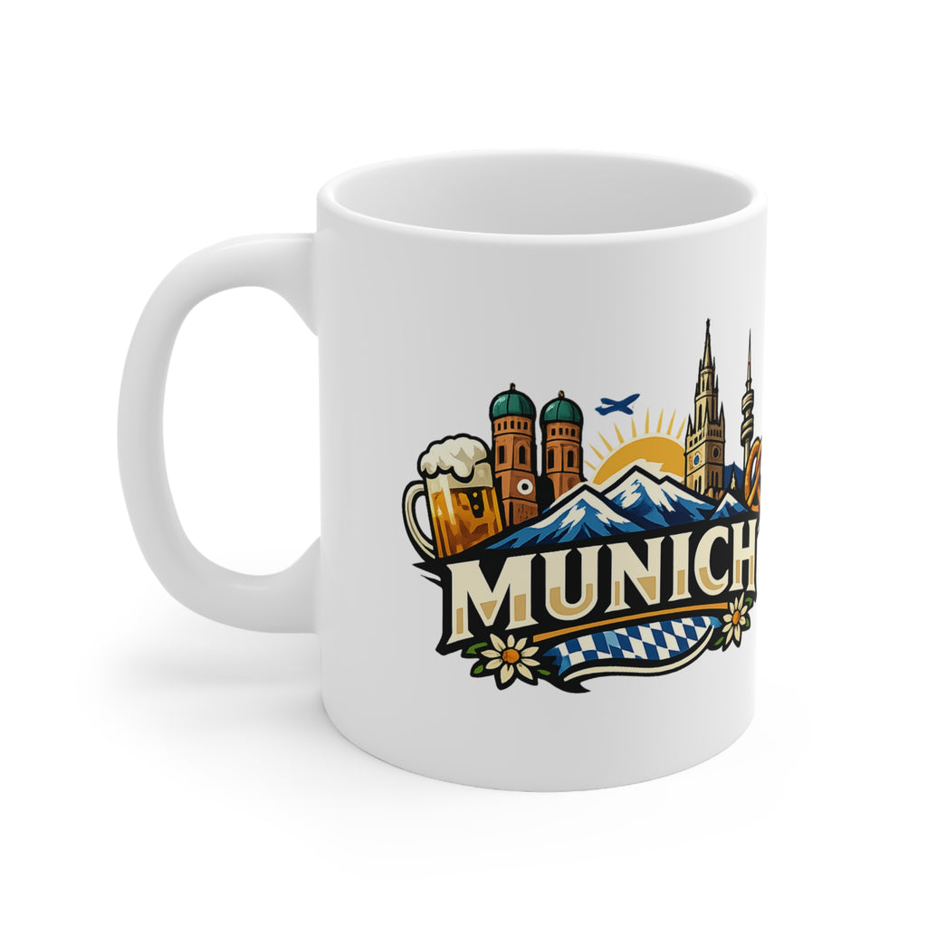 Munich Souvenir Coffee Mug — Bavarian Beer, Pretzel & Skyline Ceramic Mug (11oz/15oz)