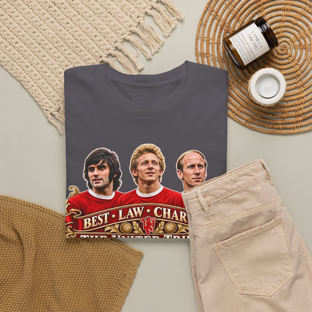 T-Shirt — 'The United Trinity: Best · Law · Charlton' Vintage Football Tribute Tee